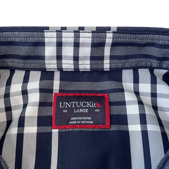Untuckit Delucca Shirt Men's Size Large Blue Plaid Regular Fit Polyester - Picture 2 of 5